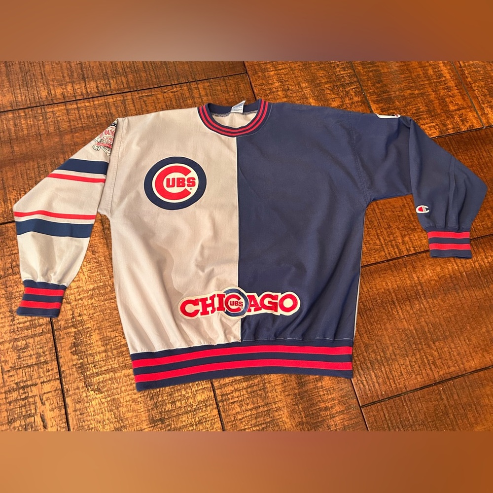 CHAMPION CHICAGO CUBS 90s VTG Sweatshirt Pull Over Warm Up Jacket XL COLORBLOCK